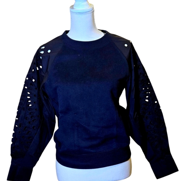 Thakoon Black Ballon Eyelet Sleeve Sweatshirt Size XS - Picture 2 of 9